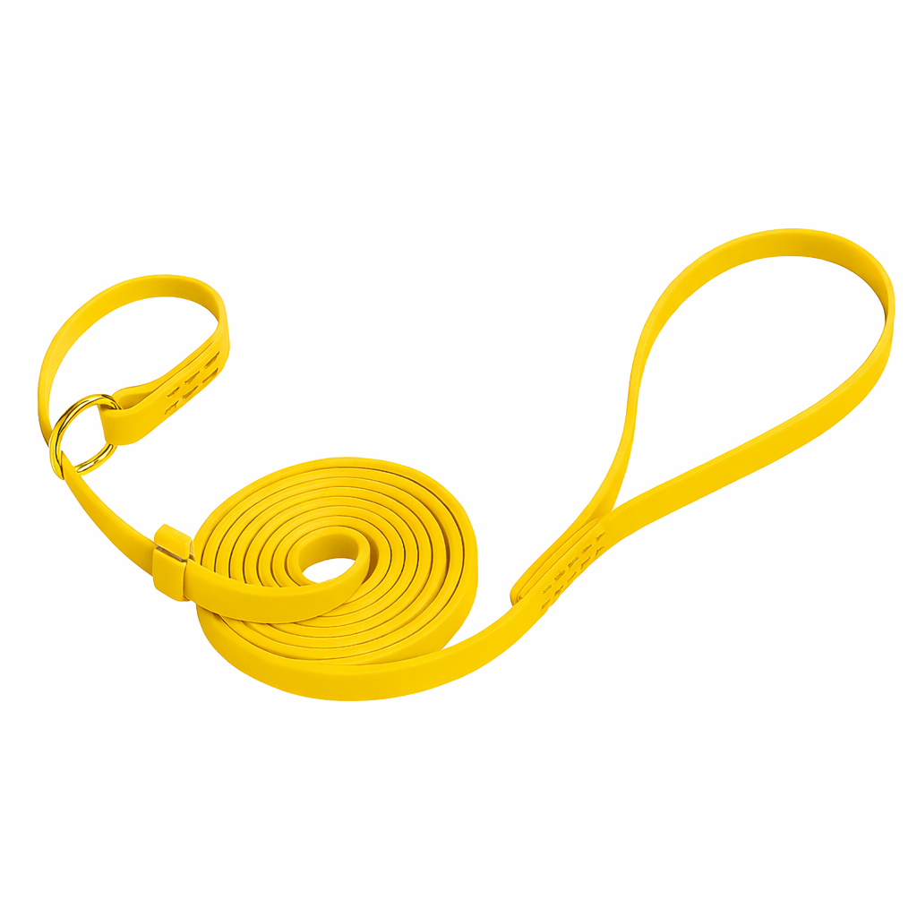 רצועת סליפ ליש לכלב עשויה מביאוטן- עם קולר חנק מובנה צהוב לימוני