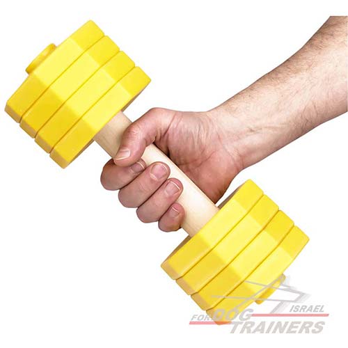 משקולת עץ לאילוף כלבים עם צלחות משקל צהובות נשלפות - 2 ק"ג - FOR DOG TRAINERS- ISRAEL