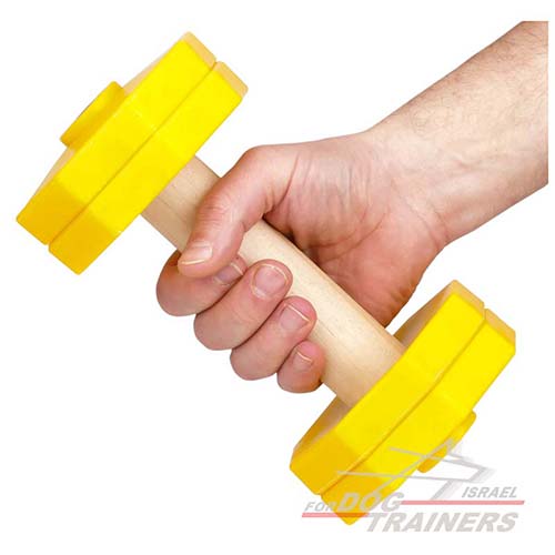 משקולת עץ לאילוף כלבים עם צלחות משקל צהובות נשלפות - 1 ק"ג - FOR DOG TRAINERS- ISRAEL