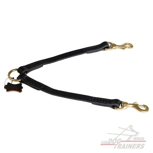 רצועה לכלב תפורה מעור לטיולים קלים עם 2 כלבים - FOR DOG TRAINERS- ISRAEL