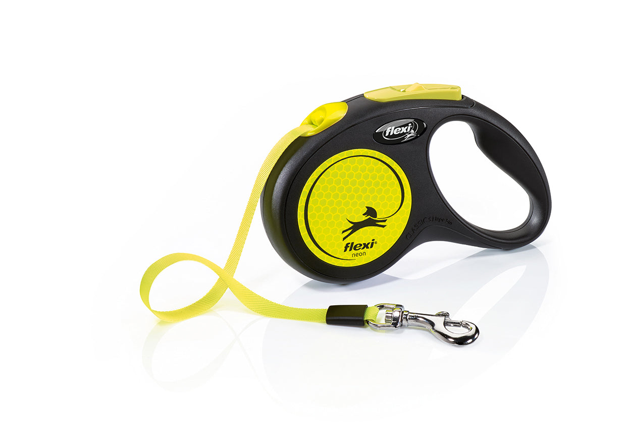 רצועת פלקסי ניאון Neon S סרט 5 מטר צהוב לכלבים עד 15 ק"ג