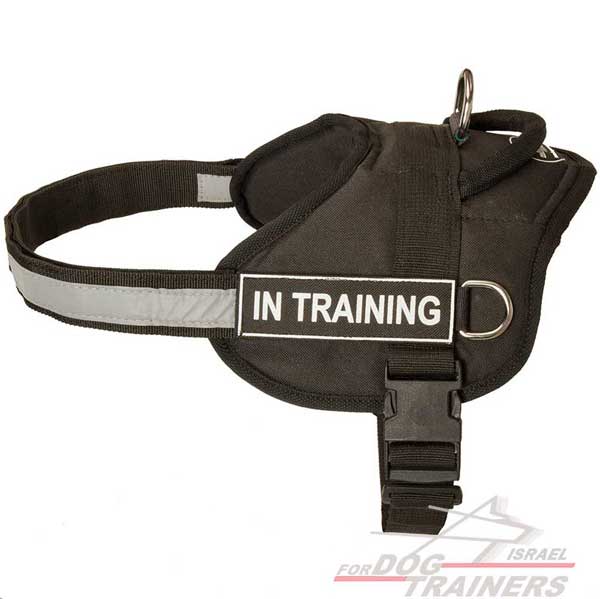 רתמה לכלב עשויה ניילון עם רצועה מחזירת אור לאימון, שירות משטרתי, חיפוש - FOR DOG TRAINERS- ISRAEL