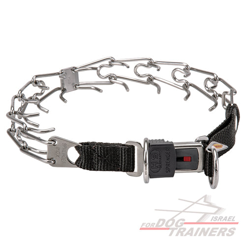 קולר דוקרנים עשוי נירוסטה +פתיחה מהירה ופעולה חנק מובנת (תוצרת גרמניה)- לכלבים בינוניים - FOR DOG TRAINERS- ISRAEL
