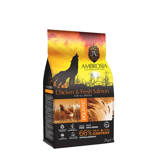 ambrosia אמברוסיה- מזון לכלב, עוף וסלמון 12 ק"ג - FOR DOG TRAINERS- ISRAEL