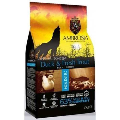 ambrosia אמברוסיה- מזון לכלב, ברווז ודג פורל 12 ק"ג - FOR DOG TRAINERS- ISRAEL