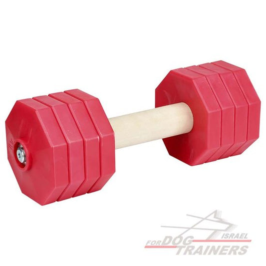 משקולת עץ לאילוף כלבים עם צלחות משקל אדומות נשלפות - 2 ק"ג - FOR DOG TRAINERS- ISRAEL