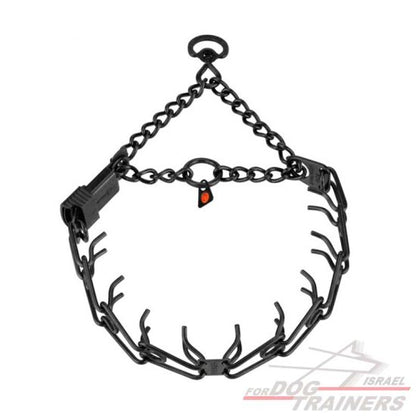 (קולר דוקרנים חצי חנק (פלדת אל חלד מושחרת HS עם תוספת אבזם לפתיחה מהירה - FOR DOG TRAINERS- ISRAEL