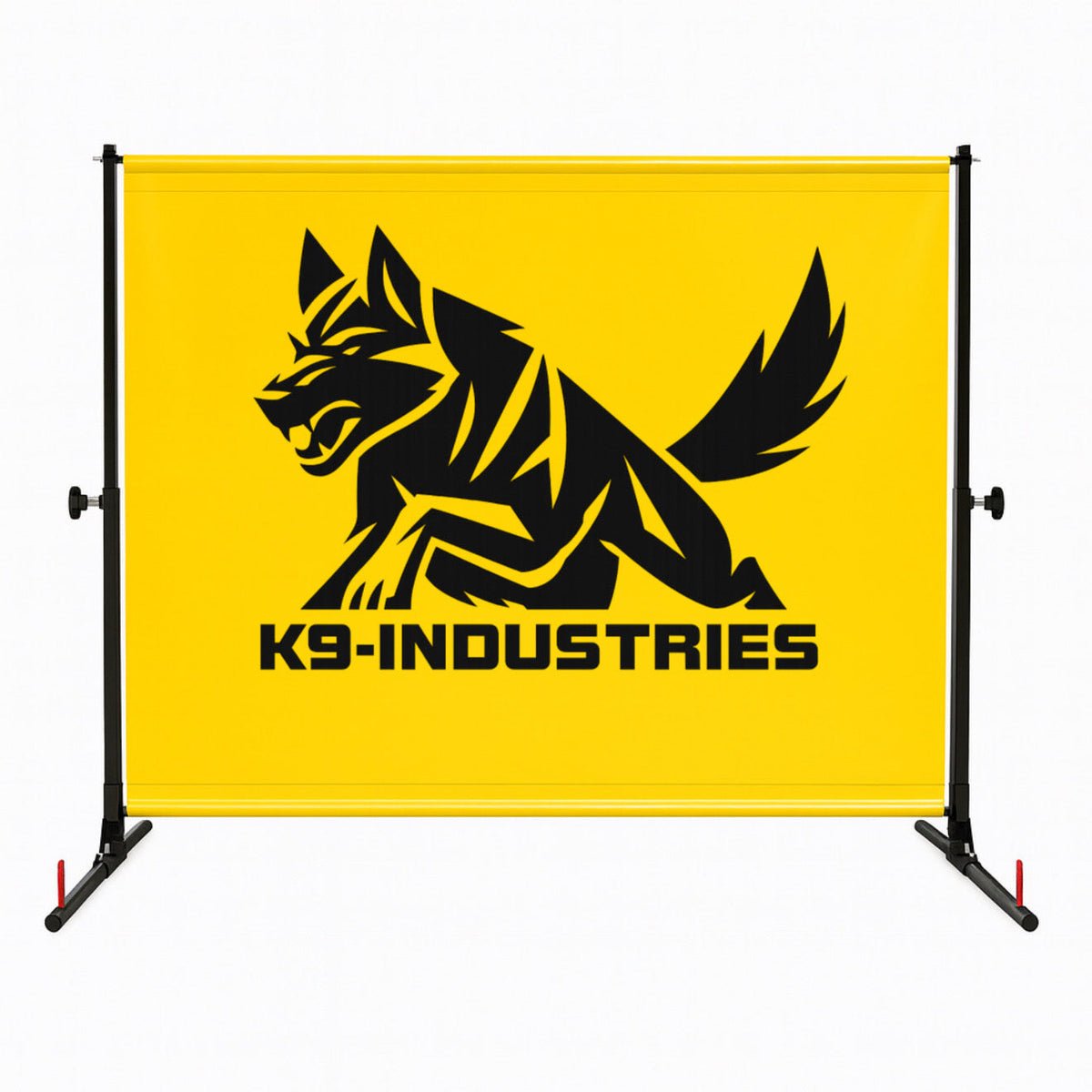 משטח קפיצה צהוב עם לוגו K9 Industries על שלד שחור מתכוונן - מקפצת IGP