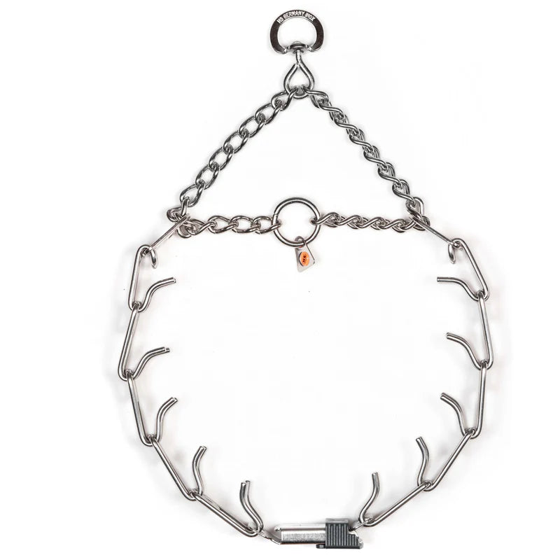 קולר דוקרנים לאילוף כלבים חצי חנק + פתיחה מהירה מצופה בכרום