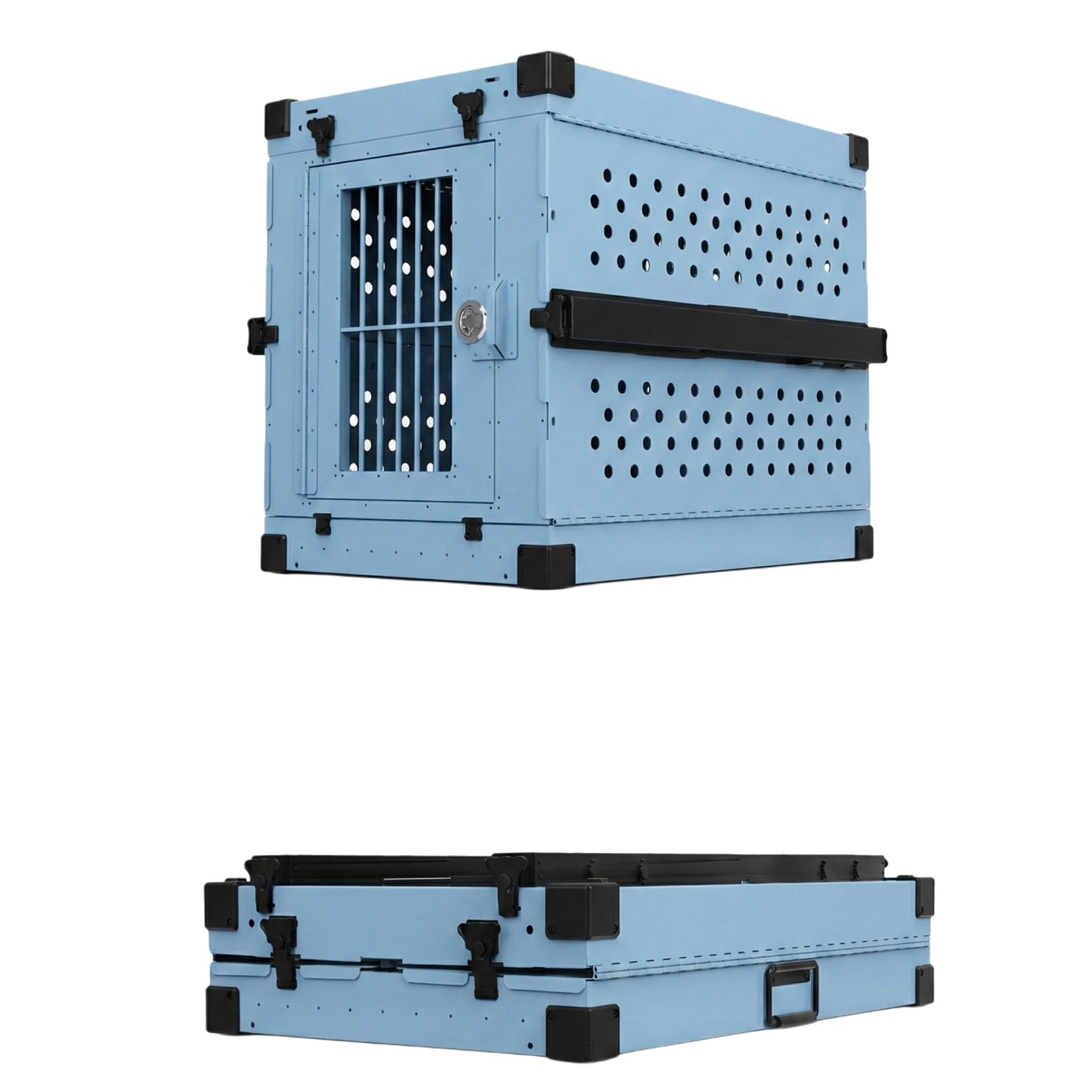 כלוב אלומיניום מחוזק לכלב- ניתן לקיפול-כחול מטאלי 92 ס"מ