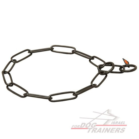 קולר חנק "שומר פרווה" מנירוסטה שחורה עם חוליות בגודל בינוני בעובי 4 מ"מ חברת HS - FOR DOG TRAINERS- ISRAEL