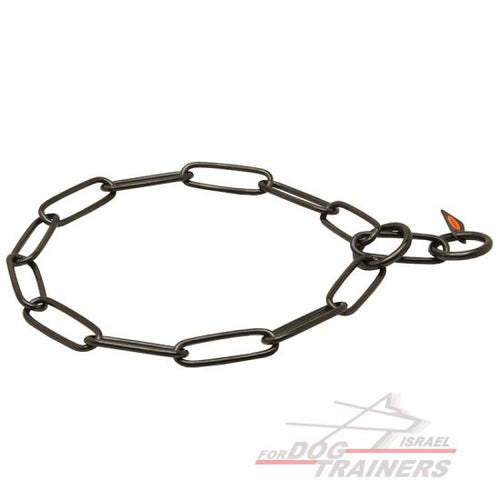 קולר חנק "שומר פרווה" מנירוסטה שחורה עם חוליות בגודל בינוני בעובי 4 מ"מ חברת HS - FOR DOG TRAINERS- ISRAEL