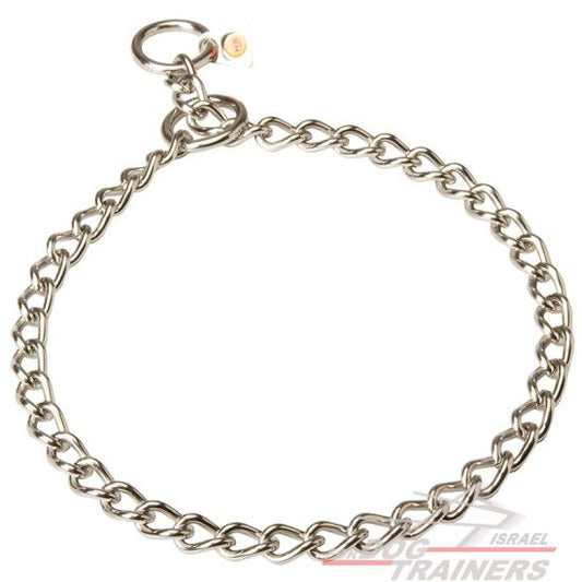 קולר חנק לכלב מנירוסטה עם תווית איכות - FOR DOG TRAINERS- ISRAEL