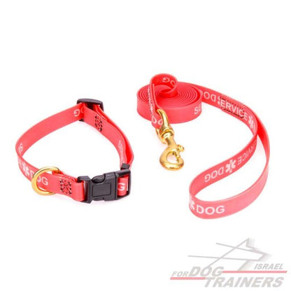 סט קולר ורצועה מביאוטן עם הטבעה של כלב שירות- 10% הנחה - FOR DOG TRAINERS- ISRAEL