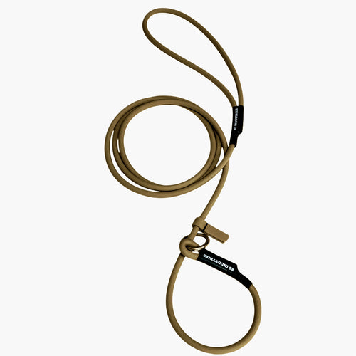 רצועת לאסו/ רצועת סליפ ליש לכלב עשויה מביאוטן עגול- עם קולר חנק מובנה 6 מ"מ- חאקי/ מדברי - FOR DOG TRAINERS- ISRAEL