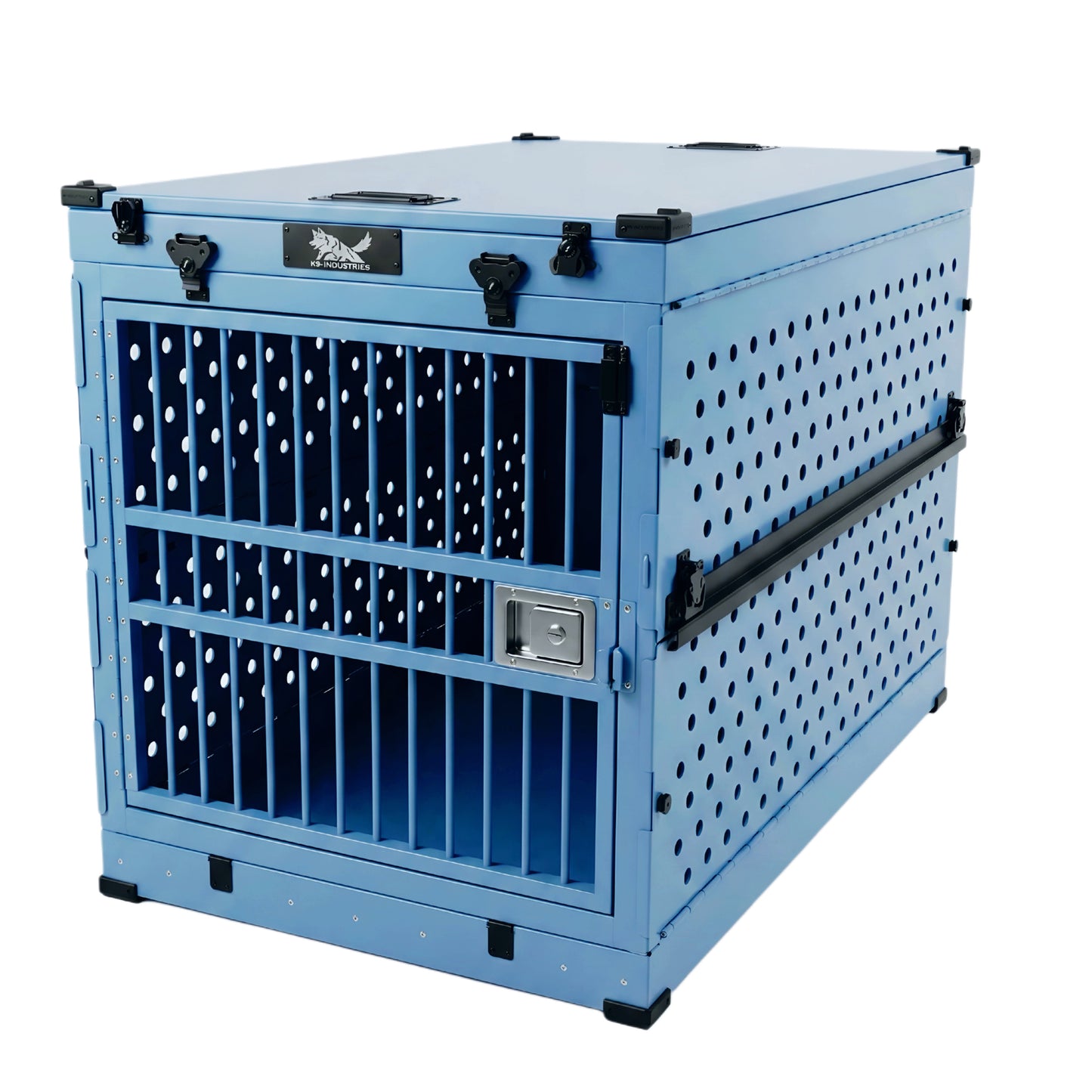 כלוב אלומיניום מחוזק לכלב עם חלק עליון מתרומם- ניתן לקיפול-102 ס"מ- כחול מטאלי