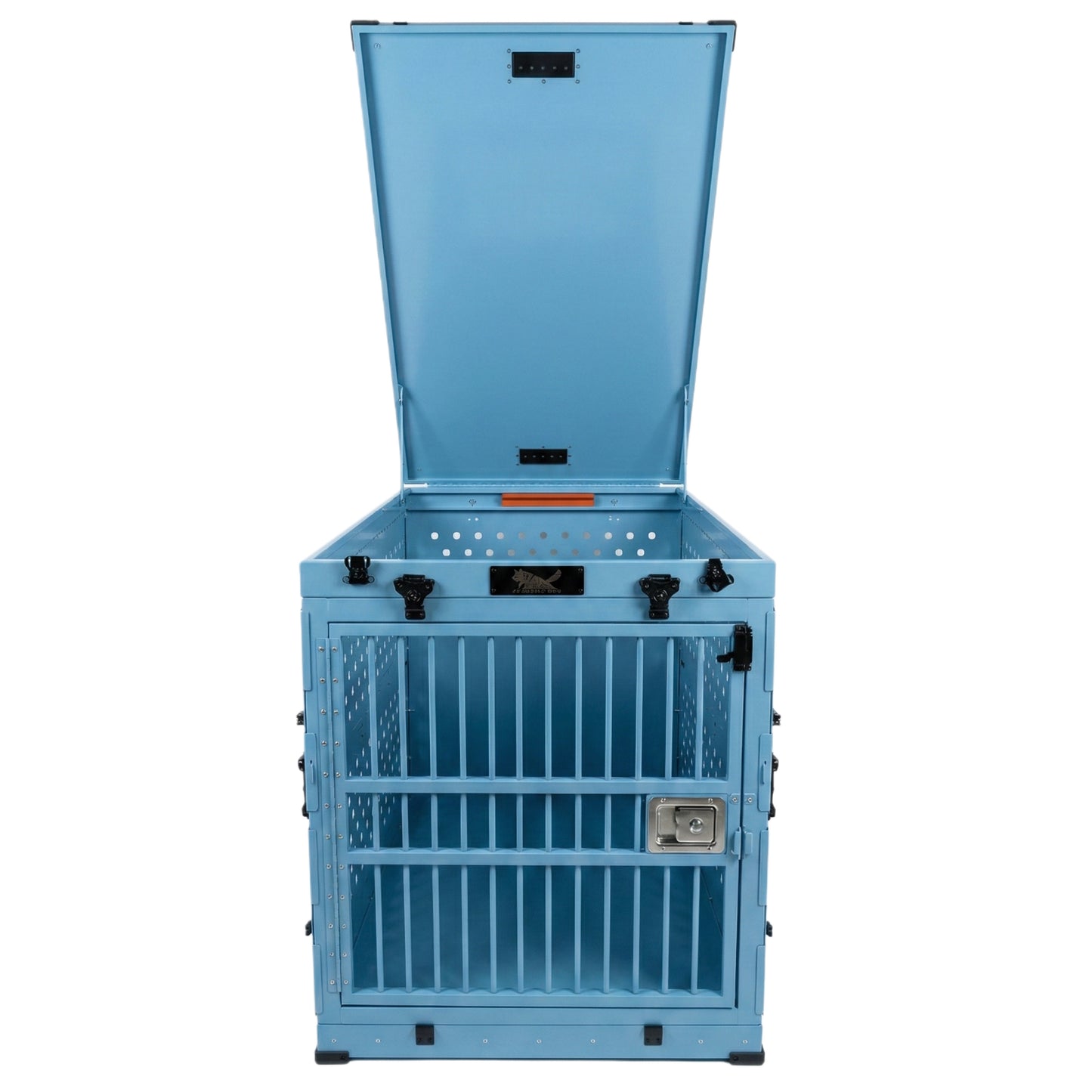 כלוב אלומיניום מחוזק לכלב עם חלק עליון מתרומם- ניתן לקיפול-102 ס"מ- כחול מטאלי