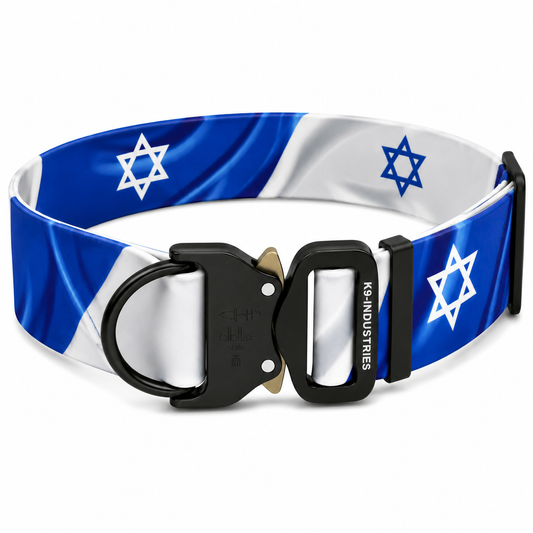 קולר מקצועי 50 מ"מ רחב במיוחד עם הדפס ייחודי של דגל ישראל – עמיד במיוחד