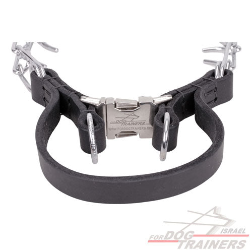 קולר דוקרנים עם ידית אחיזה מעור ואבזם שחרור מהיר- 3.25 מ"מ - FOR DOG TRAINERS- ISRAEL