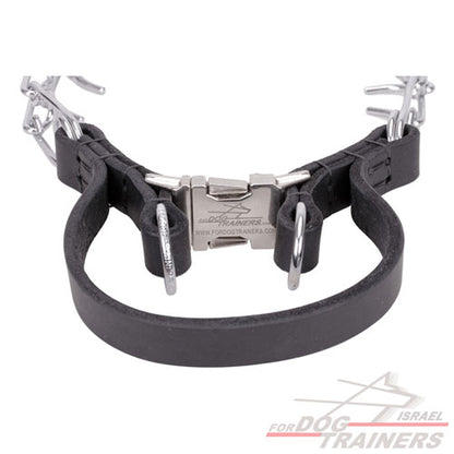 קולר דוקרנים עם ידית אחיזה מעור ואבזם שחרור מהיר- 3.25 מ"מ - FOR DOG TRAINERS- ISRAEL