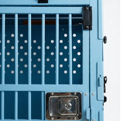 כלוב אלומיניום מחוזק לכלב עם חלק עליון מתרומם- ניתן לקיפול-102 ס"מ- כחול מטאלי