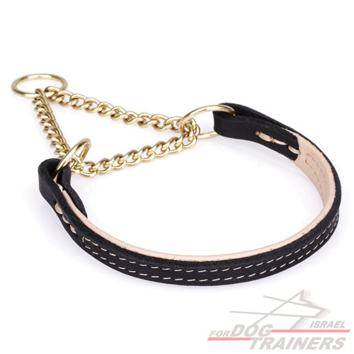 קולר חצי חנק משולב עור בעבודת יד - FOR DOG TRAINERS- ISRAEL