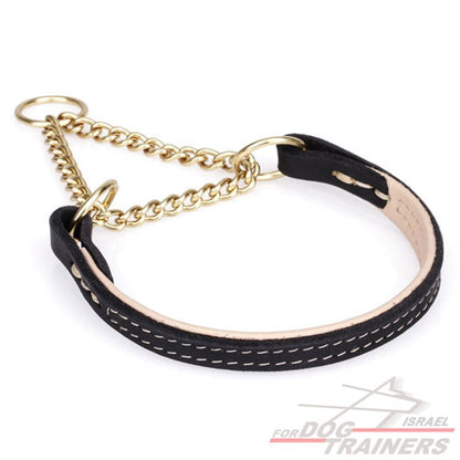 קולר חצי חנק משולב עור בעבודת יד - FOR DOG TRAINERS- ISRAEL