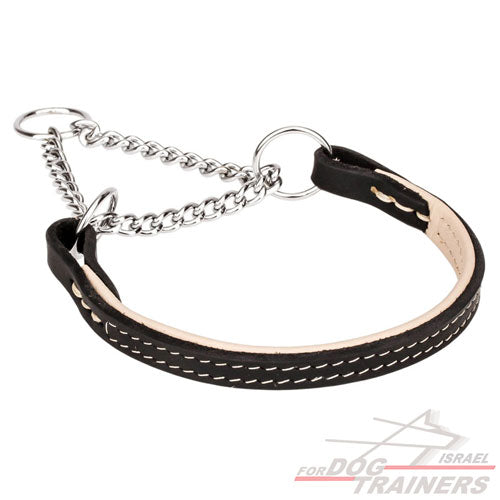 קולר חצי חנק משולב עור- לכלבים בינוניים - FOR DOG TRAINERS- ISRAEL