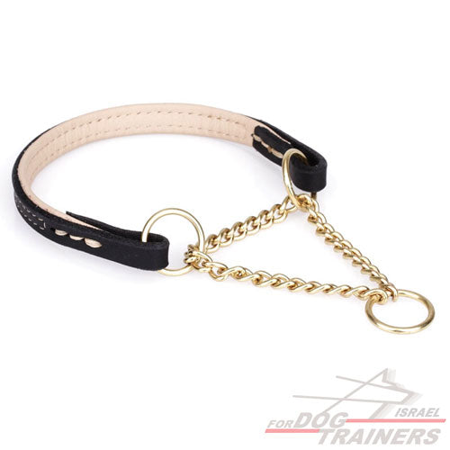 קולר חצי חנק משולב עור בעבודת יד - FOR DOG TRAINERS- ISRAEL