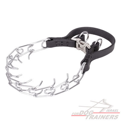 קולר דוקרנים עם ידית אחיזה מעור ואבזם שחרור מהיר- 3.25 מ"מ - FOR DOG TRAINERS- ISRAEL