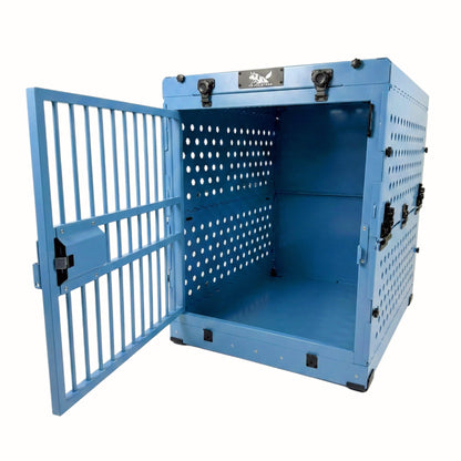 כלוב אלומיניום מחוזק לכלב עם חלק עליון מתרומם- ניתן לקיפול-102 ס"מ- כחול מטאלי