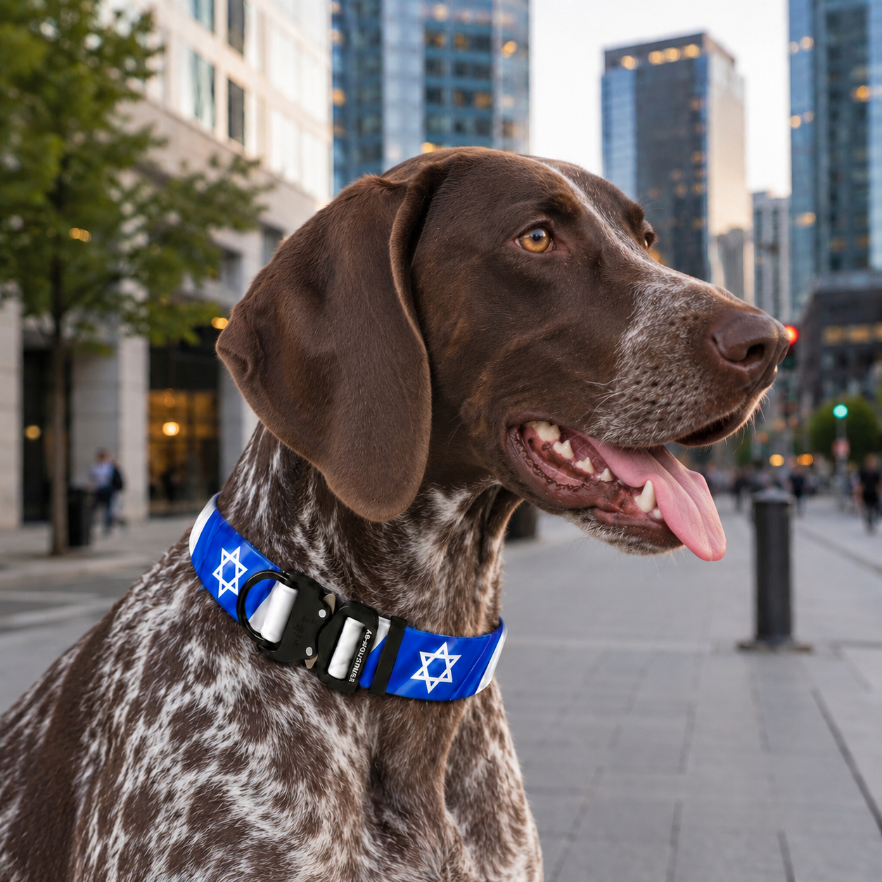 קולר ביאוטן 40 מ"מ עם הדפס דגל ישראל לפוינטר גרמני - עמיד למים עם אבזם מתכת - FOR DOG TRAINERS ישראל