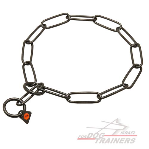 קולר חנק "שומר פרווה" מנירוסטה שחורה עם חוליות בגודל בינוני בעובי 4 מ"מ חברת HS - FOR DOG TRAINERS- ISRAEL