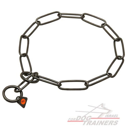 קולר חנק "שומר פרווה" מנירוסטה שחורה עם חוליות בגודל בינוני בעובי 4 מ"מ חברת HS - FOR DOG TRAINERS- ISRAEL