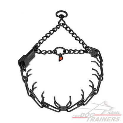 (קולר דוקרנים חצי חנק (פלדת אל חלד מושחרת HS עם תוספת אבזם לפתיחה מהירה - FOR DOG TRAINERS- ISRAEL