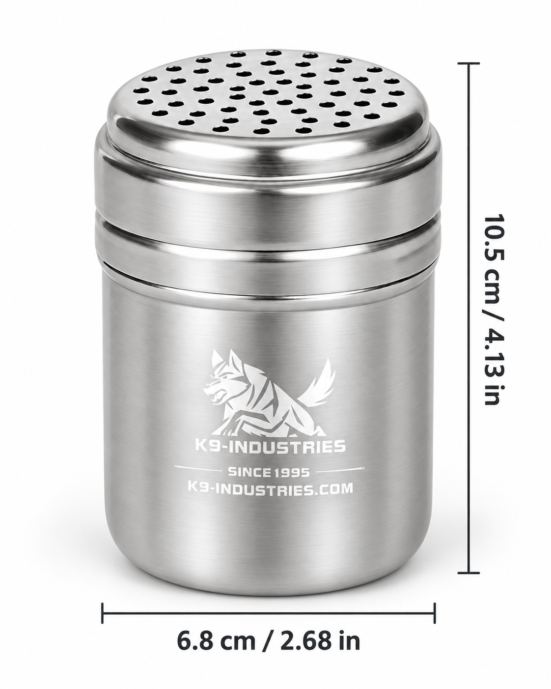 סניפר לכלב מנירוסטה K9-Industries, מיכל ריח גדול 6.8x10.5 ס"מ עם מכסה מנוקב