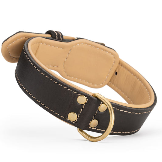 קולר לכלב מעור עם בטנה מנאפה - בסגנון מלכותי - FOR DOG TRAINERS- ISRAEL
