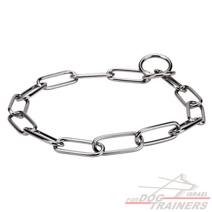 Heavy-duty metal dog training choke chain collar with large links on white background