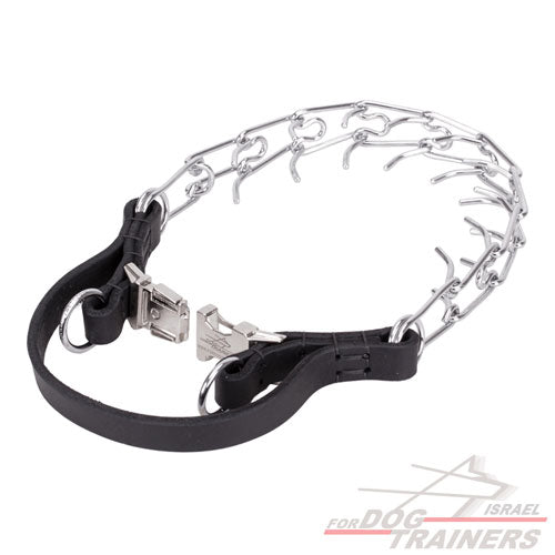 קולר דוקרנים עם ידית אחיזה מעור ואבזם שחרור מהיר- 3.25 מ"מ - FOR DOG TRAINERS- ISRAEL