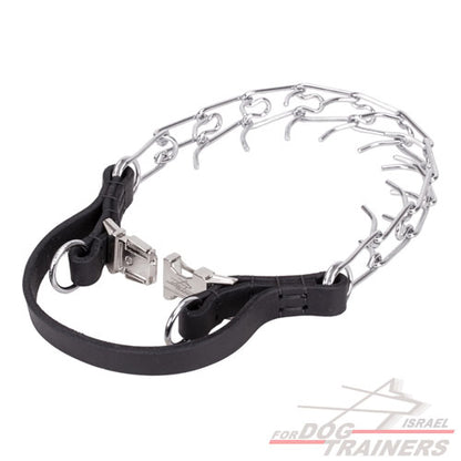 קולר דוקרנים עם ידית אחיזה מעור ואבזם שחרור מהיר- 3.25 מ"מ - FOR DOG TRAINERS- ISRAEL