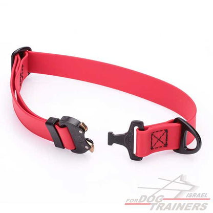 קולר מתכונן לכלב בצבע אדום עשוי ביאוטן- עם נעילת קוברה מקורית - FOR DOG TRAINERS- ISRAEL