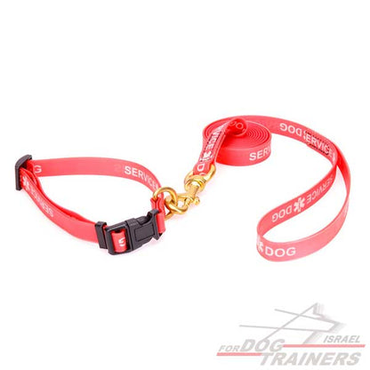 סט קולר ורצועה מביאוטן עם הטבעה של כלב שירות- 10% הנחה - FOR DOG TRAINERS- ISRAEL