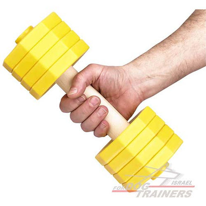 משקולת עץ לאילוף כלבים עם צלחות משקל צהובות נשלפות - 2 ק"ג - FOR DOG TRAINERS- ISRAEL