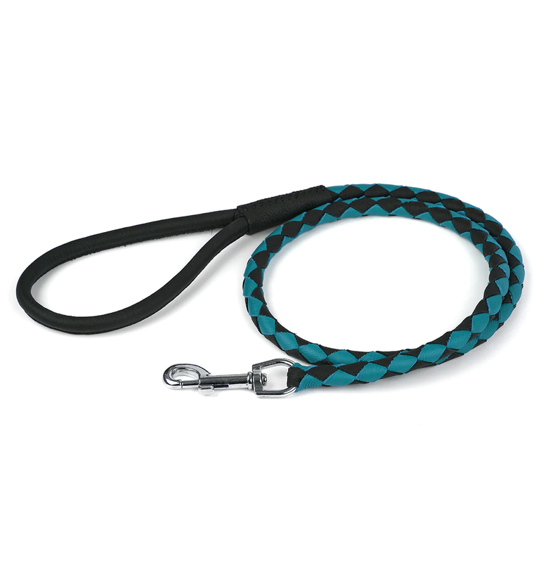 רצועת עור קלועה משולבת 2 צבעים- עשויה עור רך - FOR DOG TRAINERS- ISRAEL