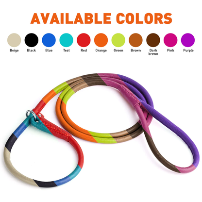 רצועת עור לכלב עם קולר חנק מובנה עשויה עור רך- סליפ ליש - FOR DOG TRAINERS- ISRAEL