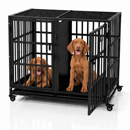 כלוב ברזל מחוזק לגור ויסלה עם מחיצה נשלפת לכלב בוגר - שתי דלתות ונעילה כפולה - FOR DOG TRAINERS ישראל