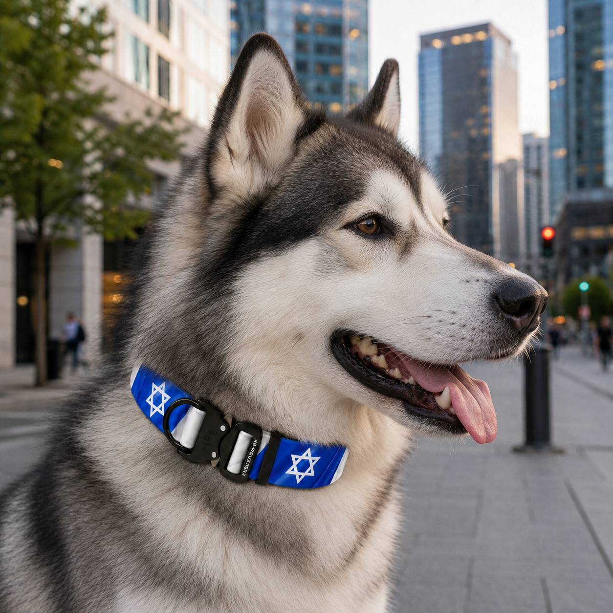 קולר מקצועי 40 מ"מ עם הדפס דגל ישראל לאלסקן מלמוט - עמיד למים