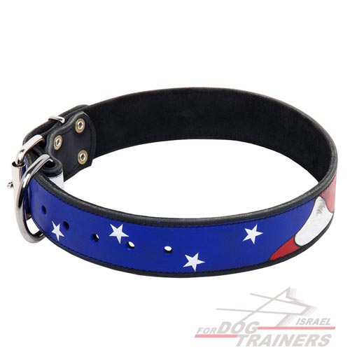 קולר לכלב מעור בצביעה ידנית - גאווה אמריקאית - FOR DOG TRAINERS- ISRAEL