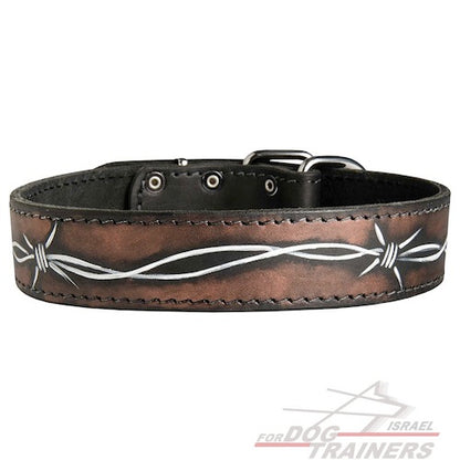 קולר לכלב מעור בצביעה ידנית - דגם "חוט תיל" - FOR DOG TRAINERS- ISRAEL
