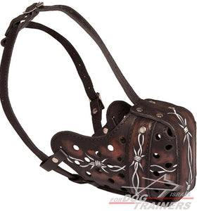 Model: M77BW1108 Leather Dog Muzzle Blue Fire Painted - FOR DOG TRAINERS- ISRAEL